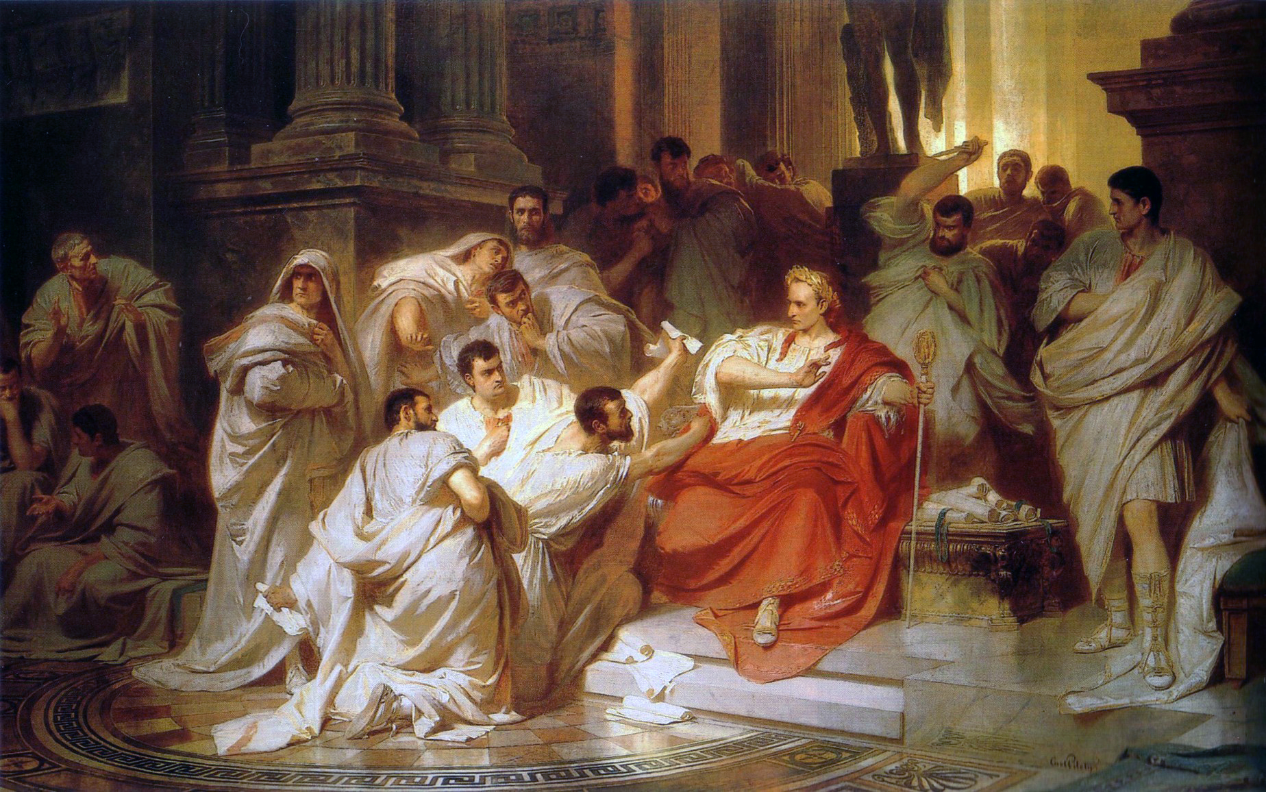 La Mort de César, par Karl von Piloty, 1865. Wikimedia Commons, Domaine public
