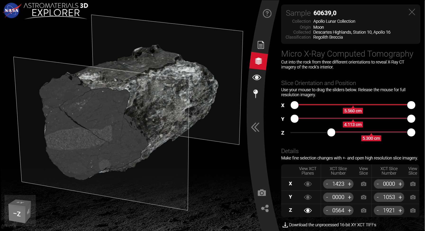 Les photographies extérieures et les scanners de l’intérieur de la roche ont été « fusionnés » pour créer un objet numérique unique. © Nasa