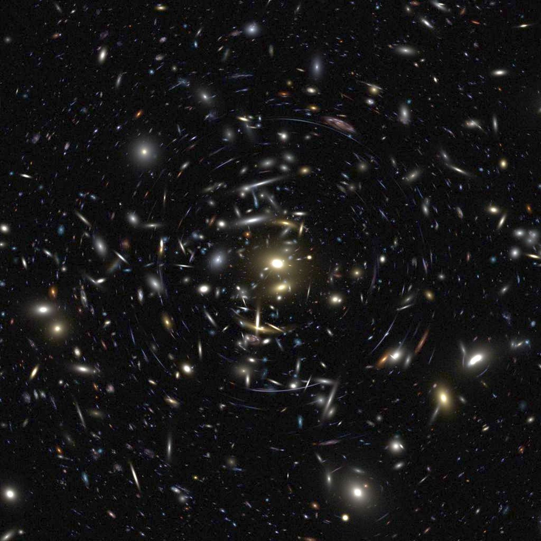 Simulation numérique d’un amas de galaxie tel que ceux utilisés par les astrophysiciens pour mesurer la masse de l’univers. © Rychard Bouwens, ACS Team, Nasa