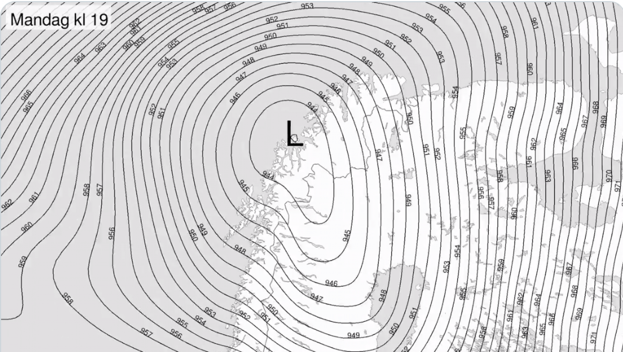 La pression atmosphérique au-dessus du nord de la Norvège le 10 février. © Meteorologene, Twitter