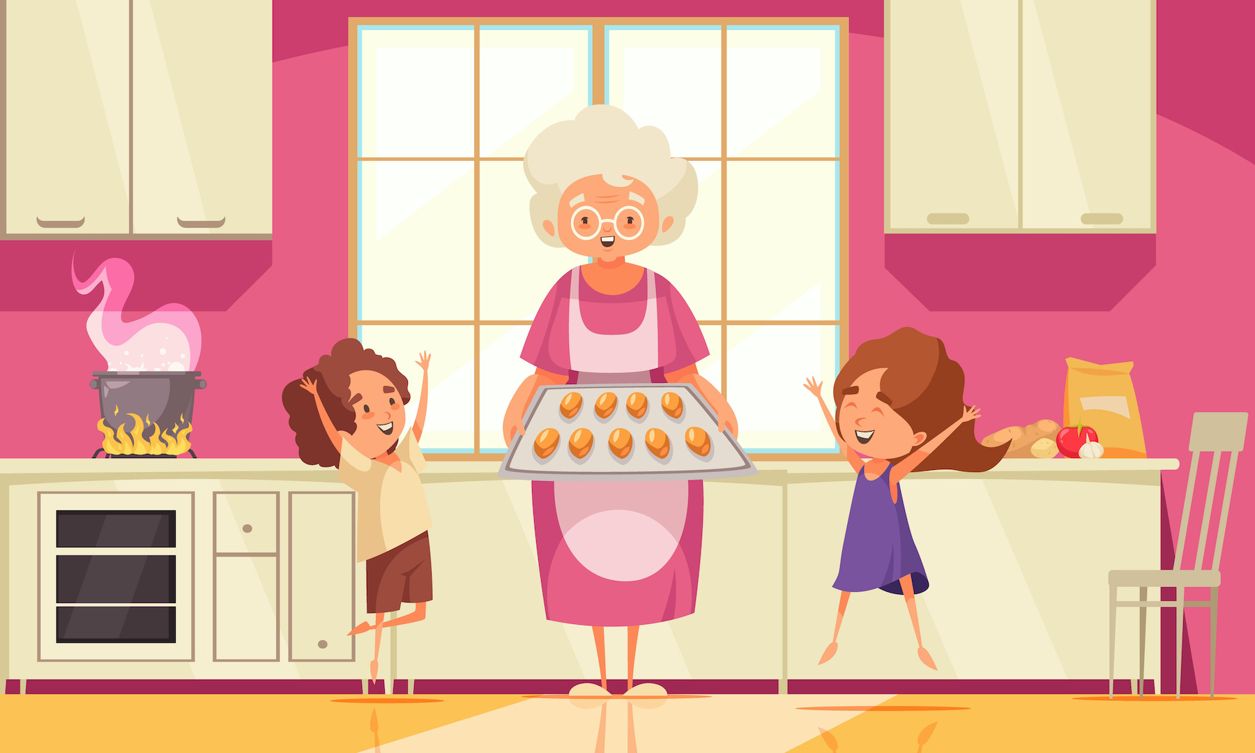 Les grands-mères procurent une aide aux mères qui disposent donc de plus d’énergie pour la reproduction. ©&nbsp;macrovector, Adobe Stock