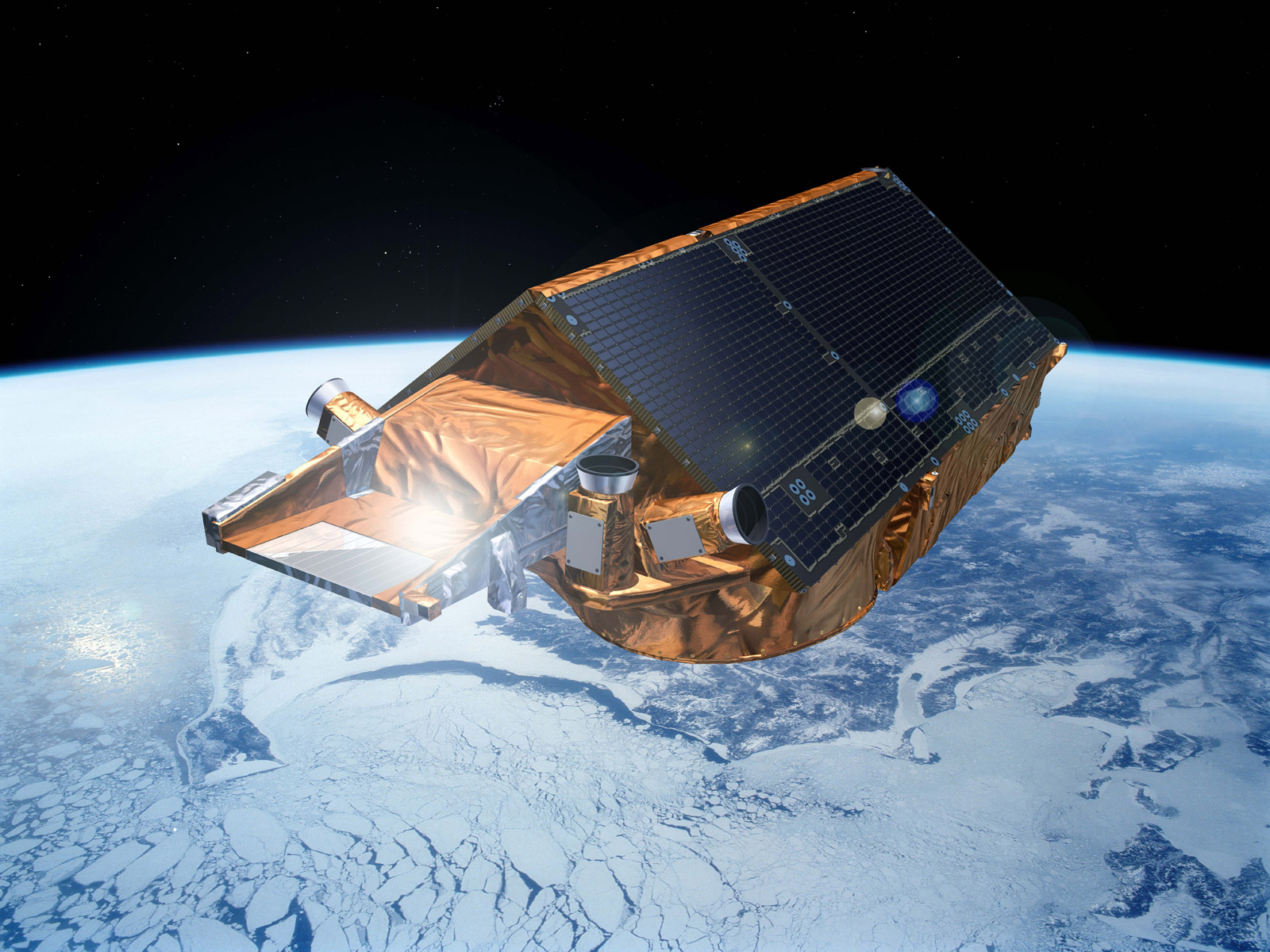 CryoSat-2 a été construit par Astrium, à la tête d’un consortium de 31 entreprises dans 17 pays. Le site Astrium de Friedrichshafen a fabriqué la plate-forme du satellite et procédé à l’intégration de tous les instruments. Crédit Esa
