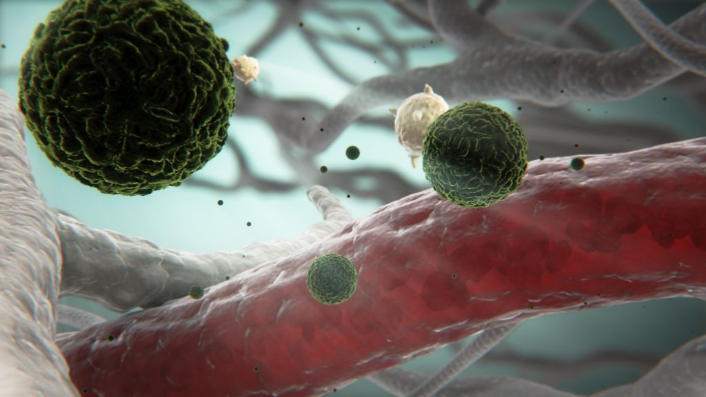 Le virus de la dengue, représenté ici en vert en images de synthèse, existe sous quatre formes. Une personne infectée par l’un des variants n'est pas immunisée contre les autres. © Sanofi Pasteur, Flickr, cc by nc nd 2.0