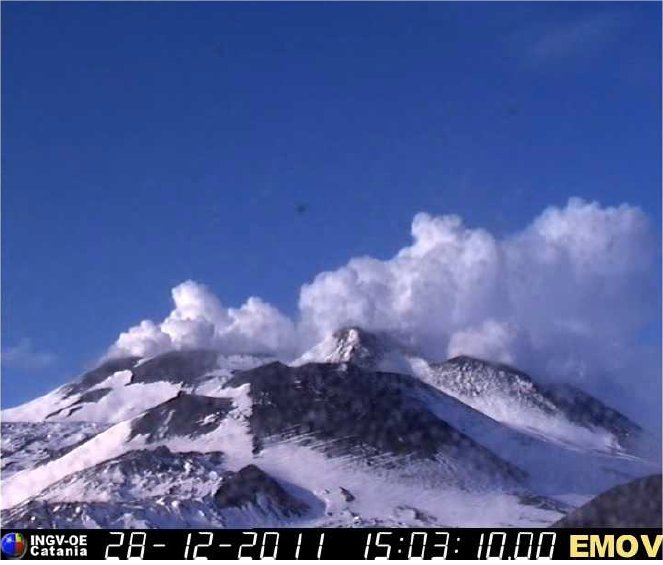 Le sommet de l'Etna le 28 décembre dernier : le volcan sicilien avait déjà annoncé son réveil. © INGV