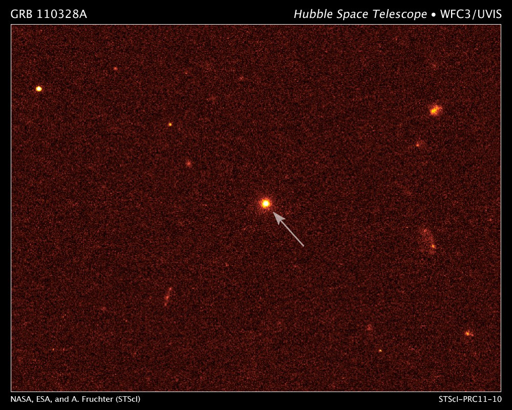Photographie de GRB 110328A réalisée par le télescope Hubble. © Nasa/Esa/A. Fruchter