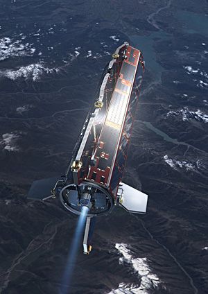GOCE en orbite (image d'artiste). Crédit ESA.