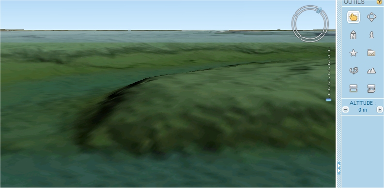 Plongée sous la surface du Golfe du Morbihan (capture d'écran de Géoportail avec TerraExplorer).