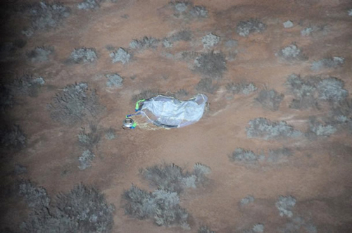 La capsule larguée par la sonde Hayabusa après son atterrissage dans la Woomera Prohibited Area. © Jaxa