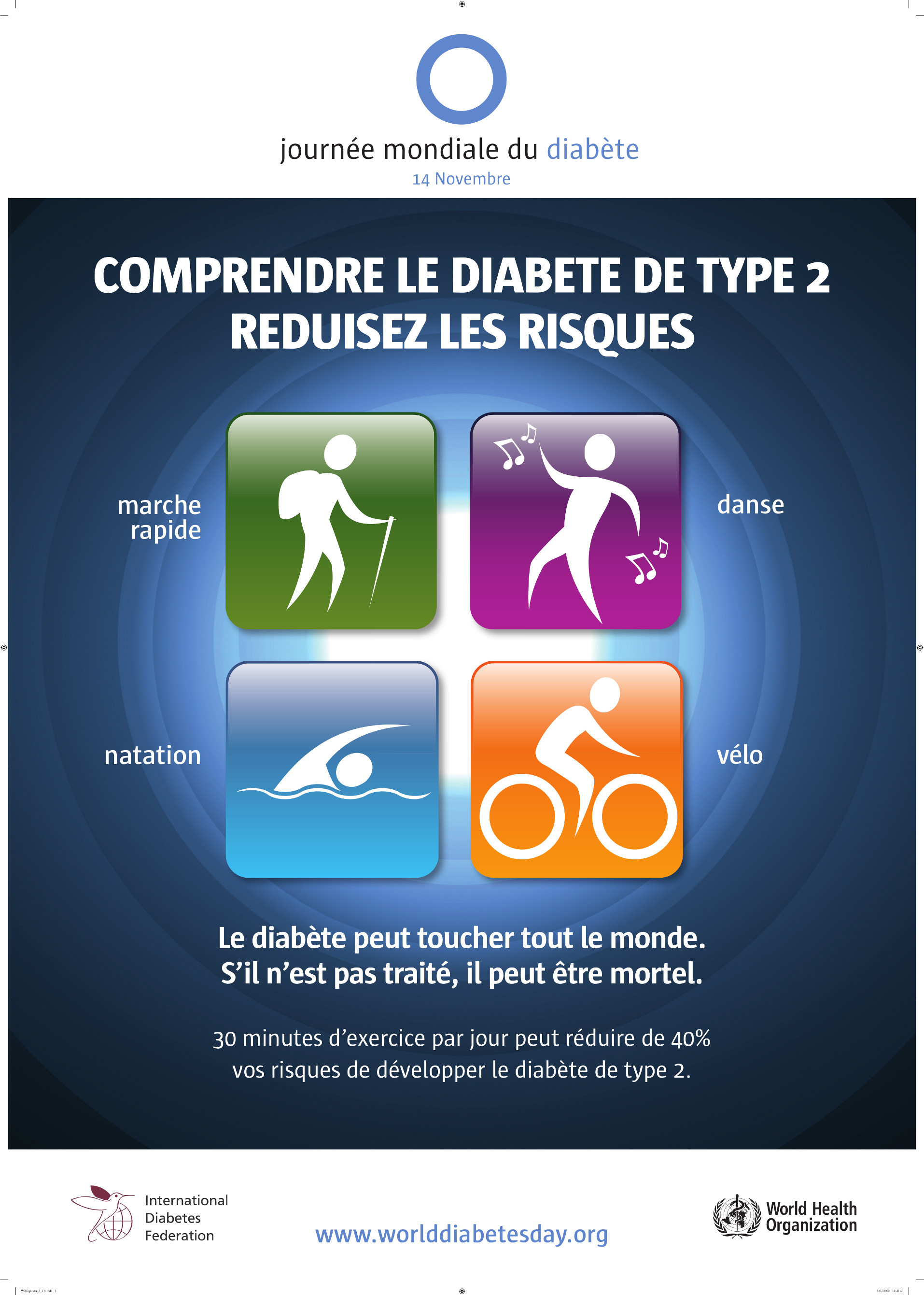 Comment réduire les risques de diabète de type 2 ? En faisant du sport, 30 minutes par jour par exemple. © IDF