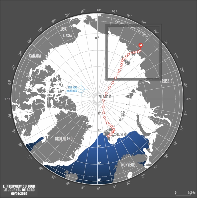 Le parcours de Jean-Louis Etienne dans son ballon, du Spitzberg à la Sibérie. © Jean-Louis Etienne / Expédition Generali Arctic Observer