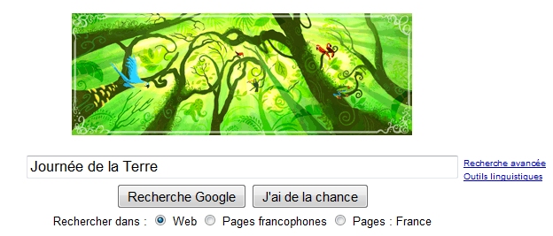 Google n'a pas oublié la Journée de la Terre et l'annonce sur sa page d'accueil par un logo spécial. © Google