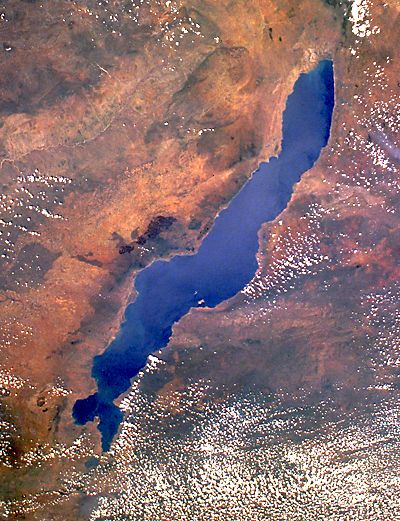 Le lac Malawi vu par satellite. Crédit Nasa