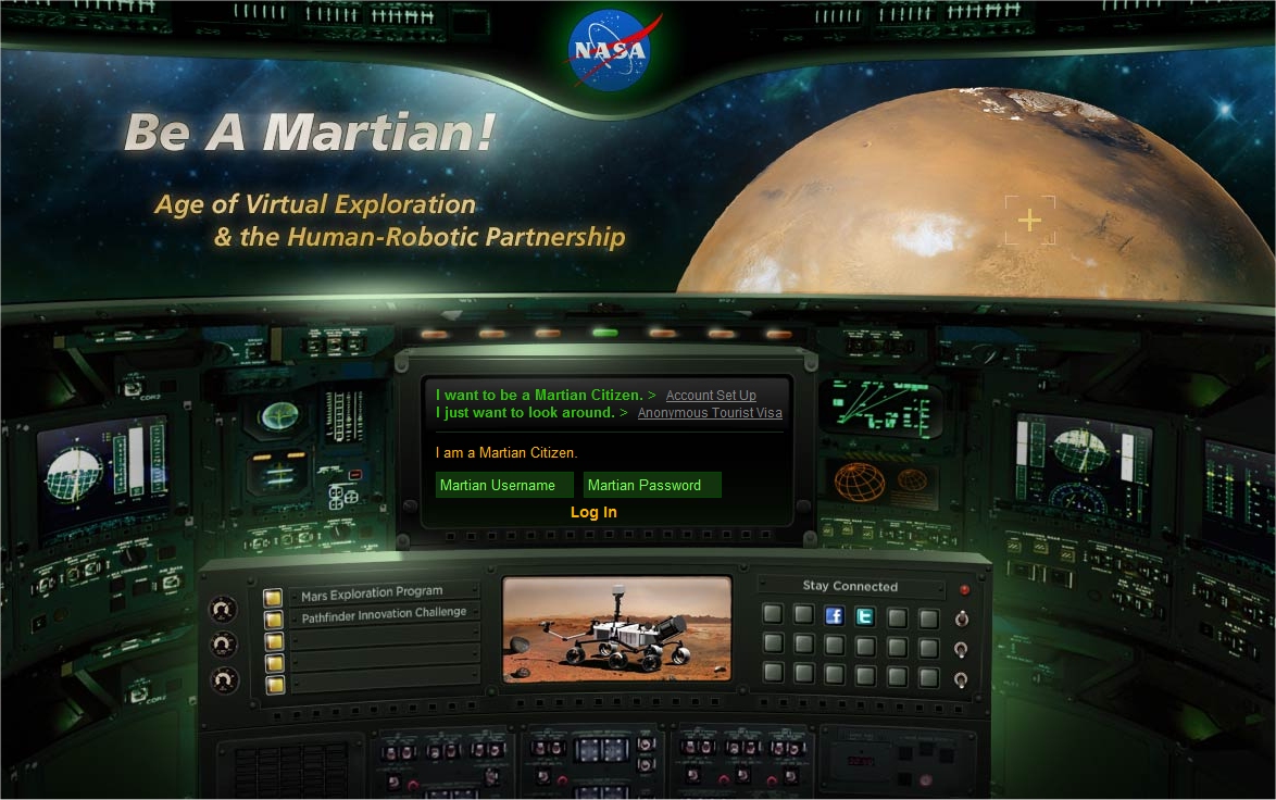 La page d'accueil de Be a Martian évoque plutôt l'univers du jeu vidéo. © Nasa