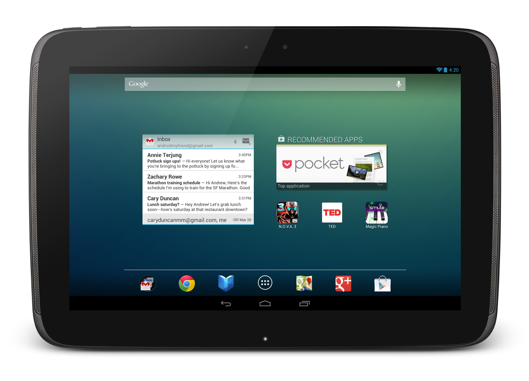 La tablette 10 pouces avec laquelle Google s’attaque à l’iPad et à la  déferlante de tablettes Windows RT et Windows 8 que l’on devrait voir  arriver d’ici la fin de l’année. © Google