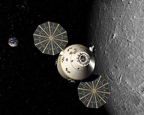 De conception moins ambitieuse que la navette, le futur vaisseau Orion sera néanmoins capable de rejoindre l’orbite lunaire. Crédit Nasa