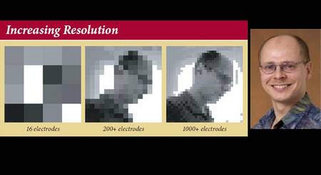 Simulation d'une image selon le nombre d'électrodes implantées. Elle montre Wolfgang Fink, du Caltech, impliqué dans un programme destiné à améliorer les performances des prothèses Argus. © California Institute of Technology