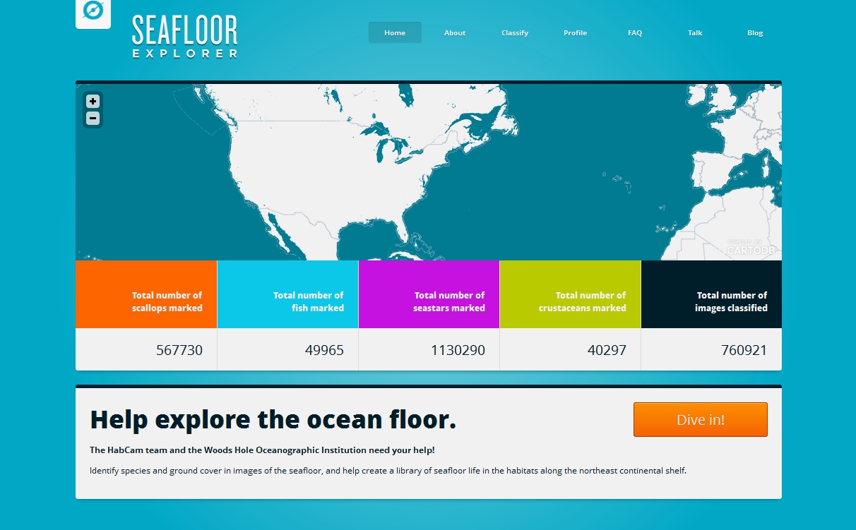 Seafloor Explorer est un projet Zooniverse. Environ 700.000 personnes sont déjà inscrites sur ce site de science citoyenne. Les amateurs préférant rester sur terre, plutôt que de partir explorer les océans, peuvent aussi essayer de déchiffrer des émissions sonores de chauves-souris. © Seafloor Explorer, Zooniverse.org