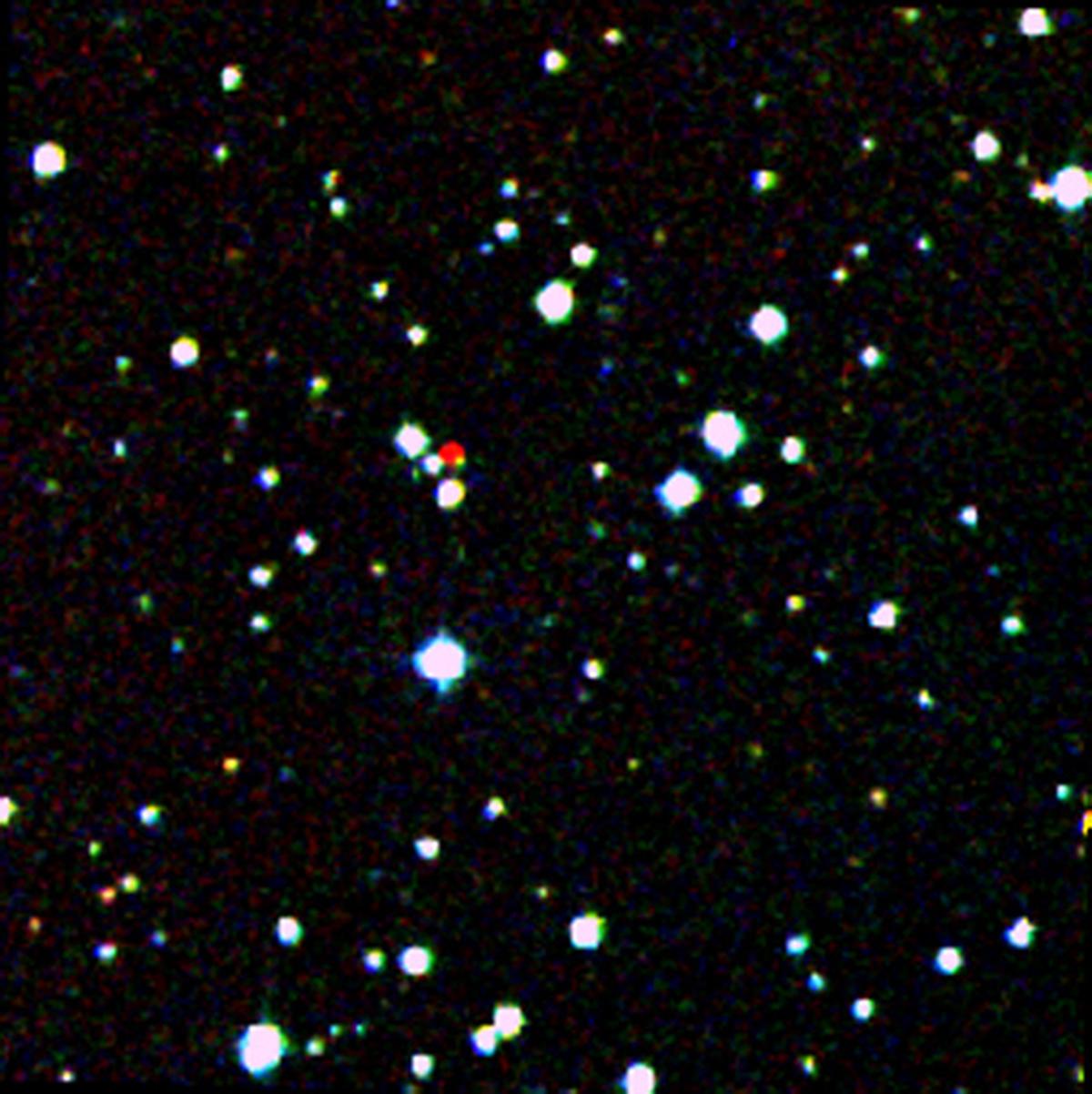 Débusquée par le télescope spatial Wise au cours de la première phase de mission entre 2010 et 2011, WiseA J204027.30+695924.1 est une étoile très âgée qualifiée de sous-naine de type spectral L en déplacement rapide dans notre voisinage. © DSS, Nasa, JPL-Caltech