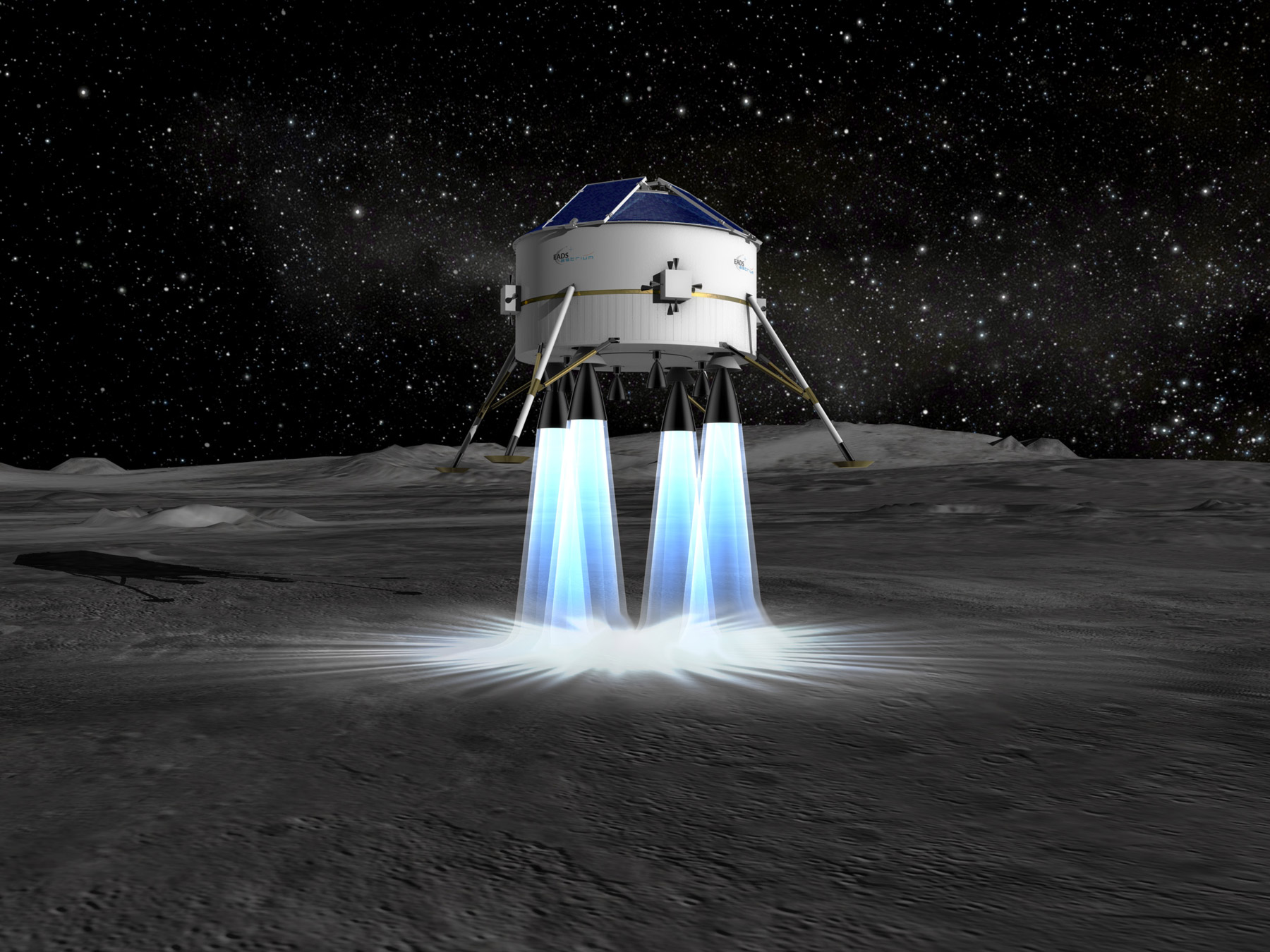 Pour l’Europe, ce serait évidemment une grande première que de débarquer sur la Lune. Sa seule mission lunaire a consisté à envoyer autour de la Lune en 2003 le petit démonstrateur Smart-1 propulsé par un moteur ionique.&#8232; © Astrium