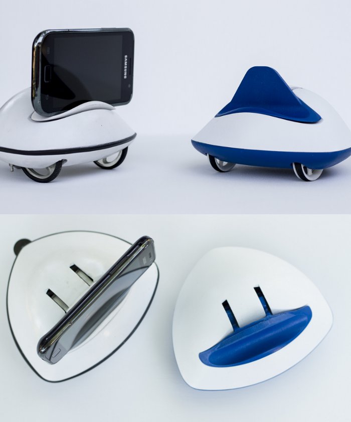 
Le minirobot Botiful, entièrement conçu et réalisé par Claire Delaunay, est pour le moment réservé aux smartphones Android compatibles avec l’application Skype. © Claire Delaunay

