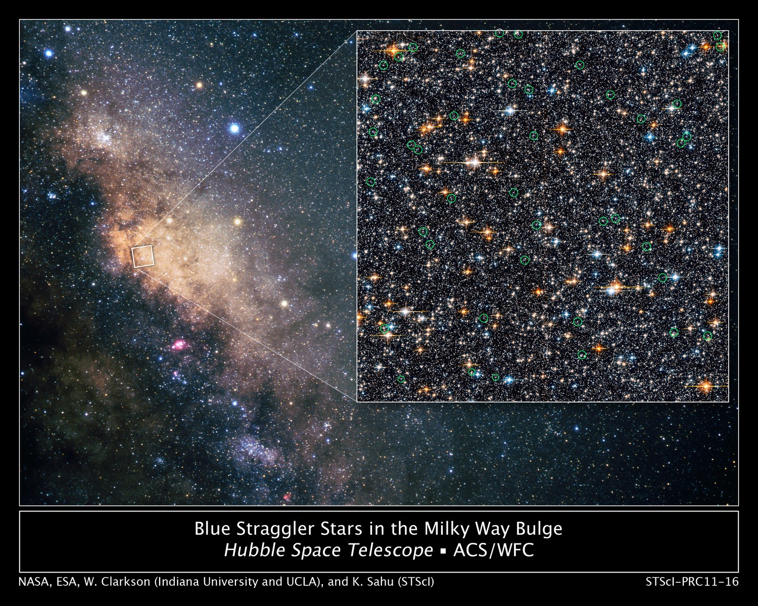 Une quarantaine d'étoiles anormalement jeunes siègent au milieu de leurs homologues âgées au centre de la Voie lactée. © Nasa/Esa/W. Clarkson (Indiana University and UCLA)/K. Sahu (STScI)