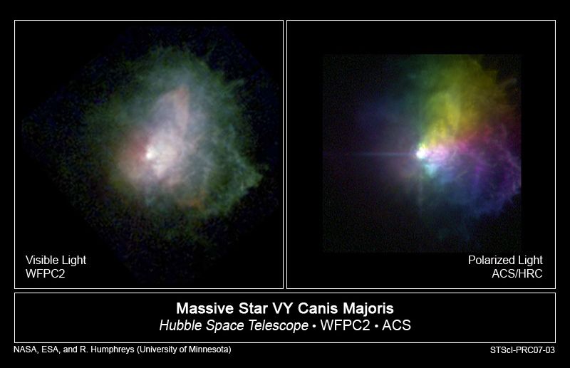 VY Canis Majoris et son nuage de gaz environnant, vus par le Hubble Space Telescope.