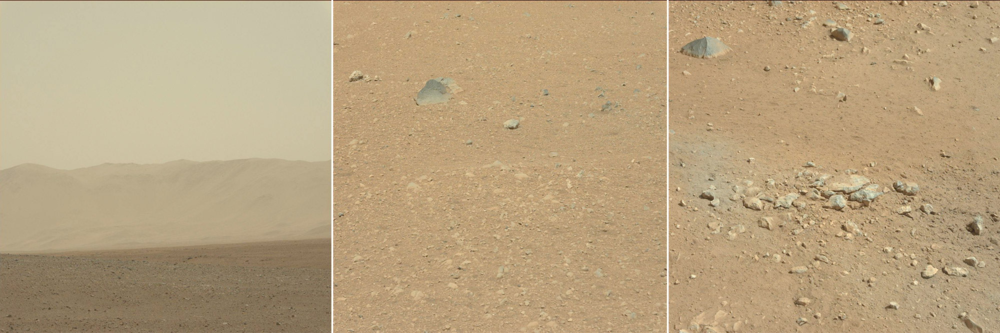 Plus d'une semaine après l'atterrissage de Curiosity, les premières images haute résolution nous montrent le nouvel environnement du rover. Des parois du cratère Gale, qui ressemble à des montagnes terrestres, aux rochers environnants l'engin, le site du&nbsp;rover a de quoi faire pour nous montrer en quoi Mars est différente de la Terre ! © Nasa/JPL-Caltech/MSSS