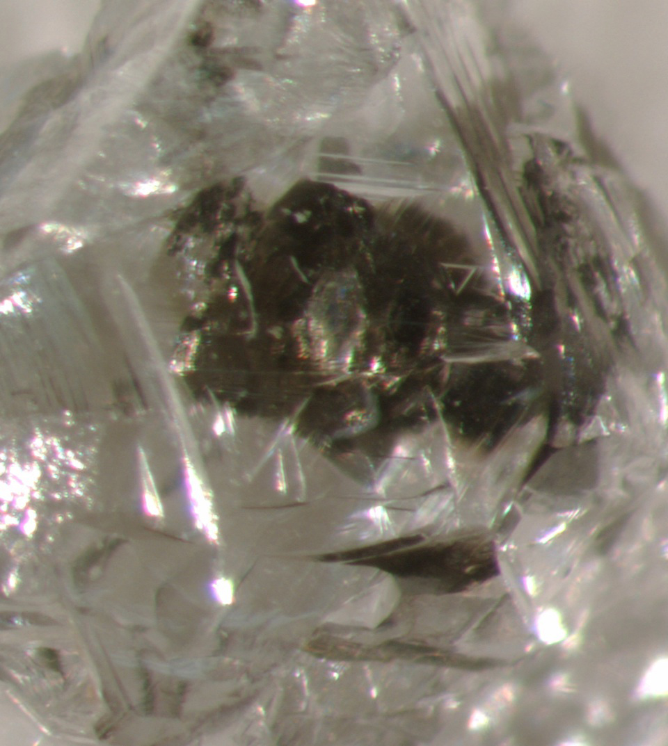 Un grain de sulfure de fer examiné au microscope optique dans un diamant extrait d'une kimberlite. Sa taille est de 0,25 mm. © Steven B. Shirey, Carnegie Institution of Washington