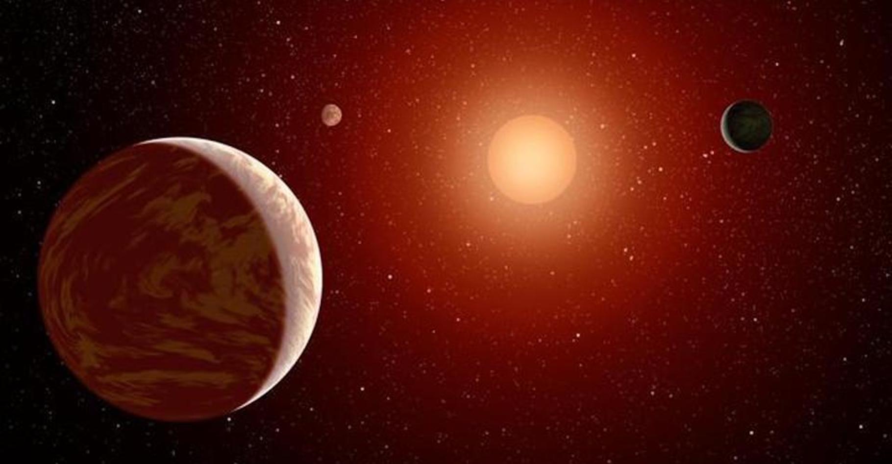 Une simulation informatique montre aux astronomes de l’université du Central Lancashire (UCLan - Royaume-Uni) que des planètes géantes peuvent se former autour d’étoiles naines rouges en un temps record. Ici, une vue d’artiste d’une naine rouge entourée de trois planètes. © Nasa