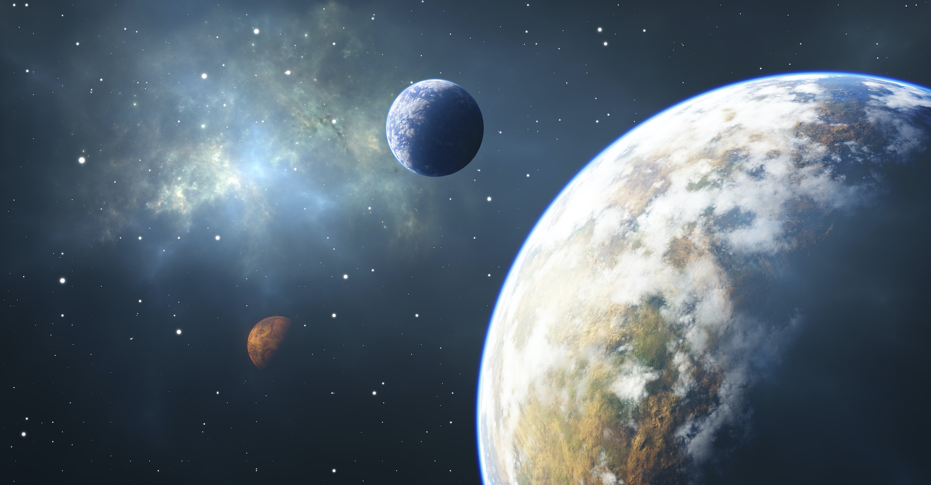 Vue d'artiste d'exoplanètes. © Peter Jurik, Adobe Stock
