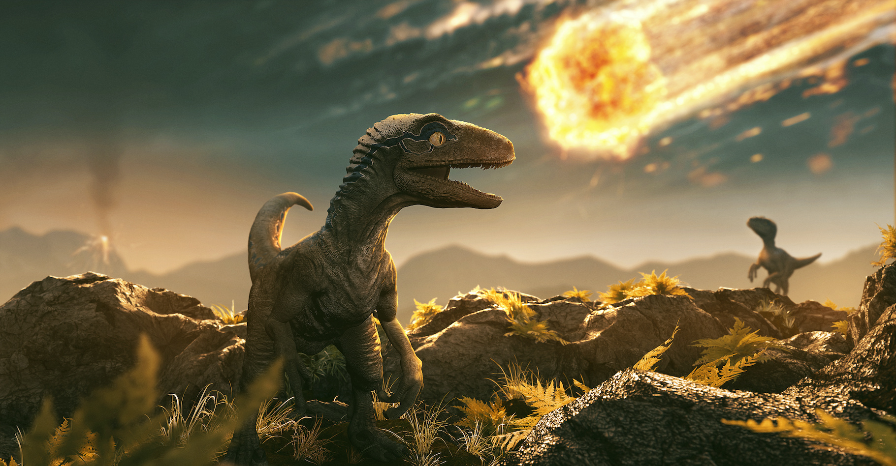 Une vue d'artiste de la mort des dinosaures. © lassedesign, Adobe Stock