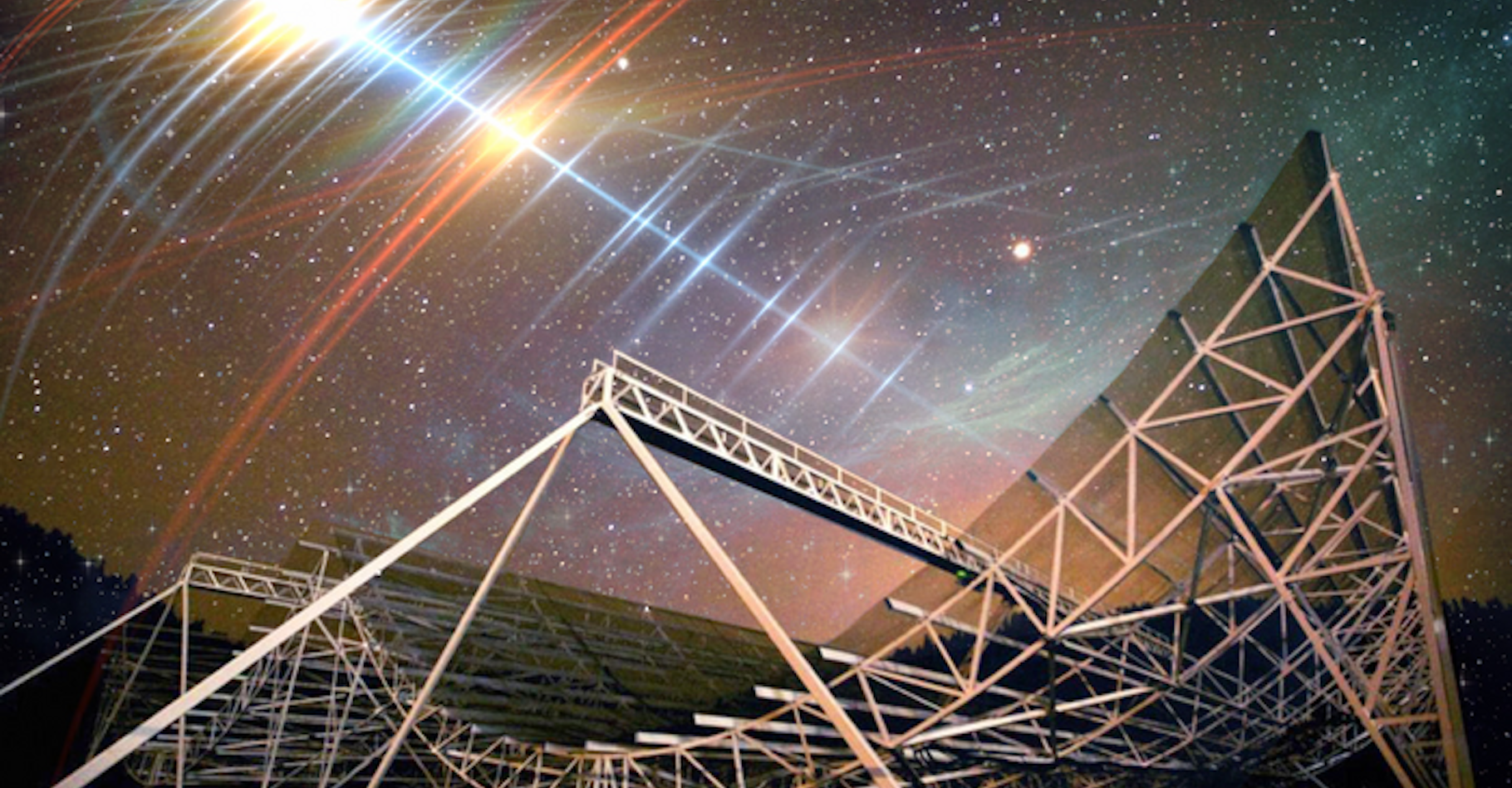 Les astronomes ont détecté — grâce au grand radiotélescope Chime (Canadian Hydrogen Intensity Mapping Experiment) ici en illustration — un sursaut radio rapide (FRB) provenant d’une galaxie lointaine et d’une régularité surprenante. Nommé FRB 20191221A, ce sursaut radio rapide, ou FRB, est actuellement le plus durable, avec le schéma périodique le plus clair, détecté à ce jour. © CHIME, MIT