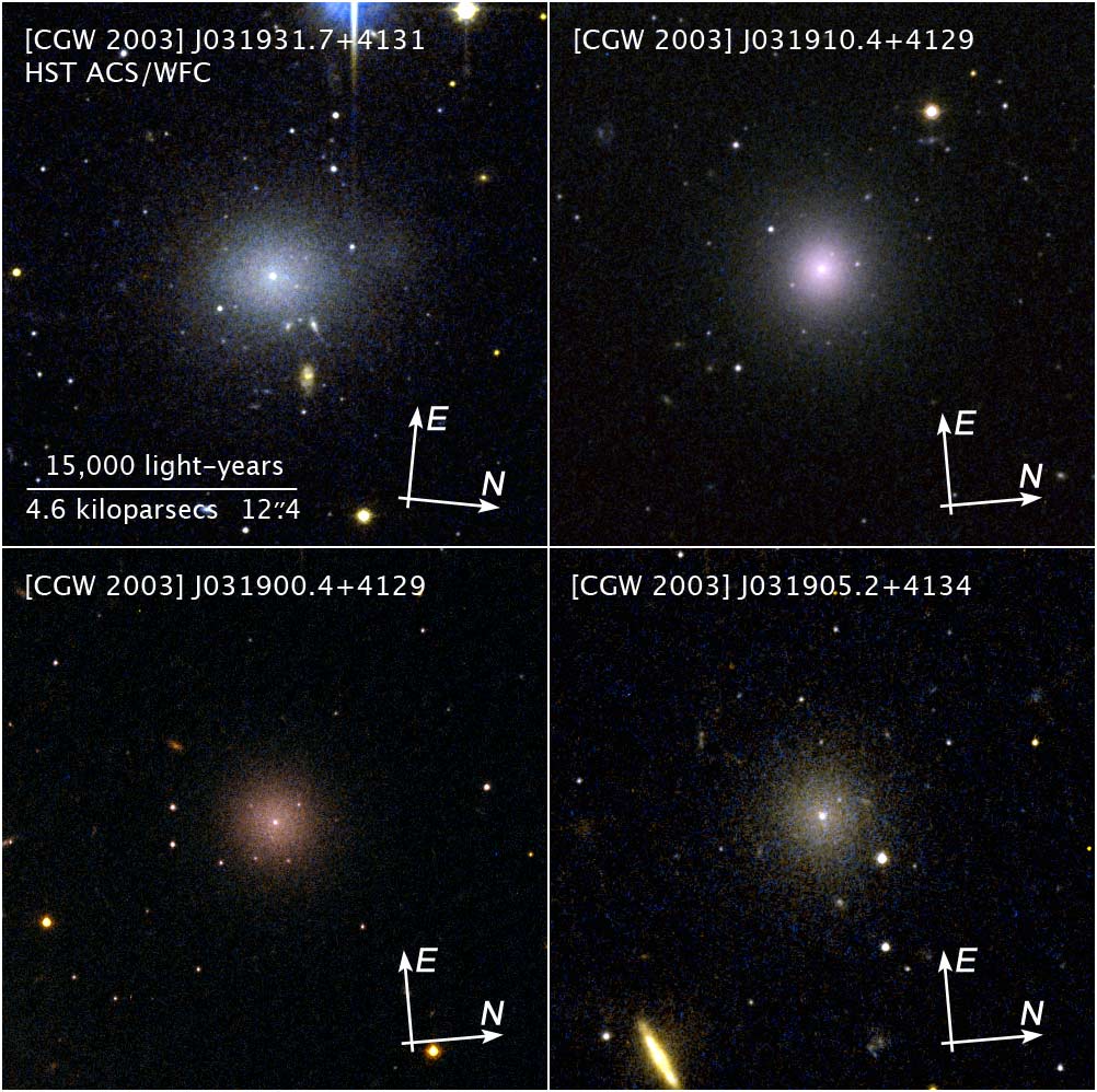 Examinées plus en détails, les galaxies naines de l'amas de Persée se révèlent très régulières. Crédit : Nasa, Esa, C. Conselice (université de Nottingham), Z. Levay (STScI)