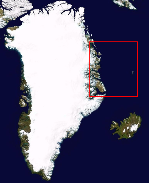 Figure 2. Le cadre rouge indique la zone photographiée. Iconographie Futura-Sciences sur une image Nasa