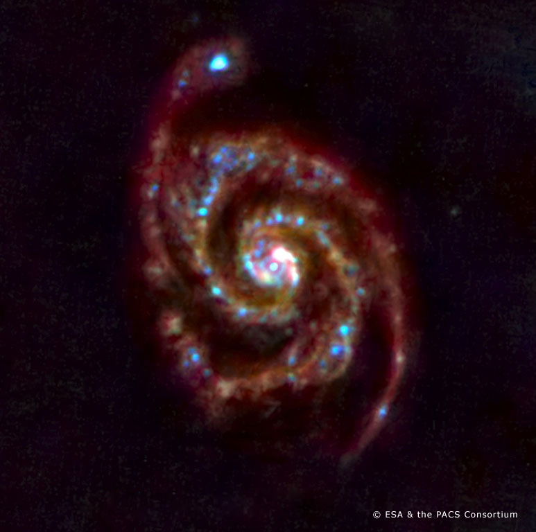 Un zoom de Herschel sur M51. Crédit : Esa