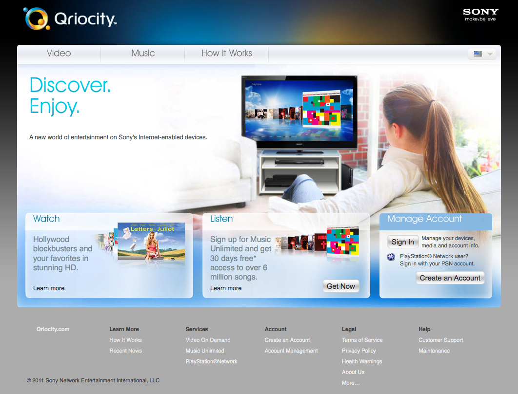 Le site Qriocity.com est désormais complètement réouvert. © 2011 Sony Network Entertainment International, LLC