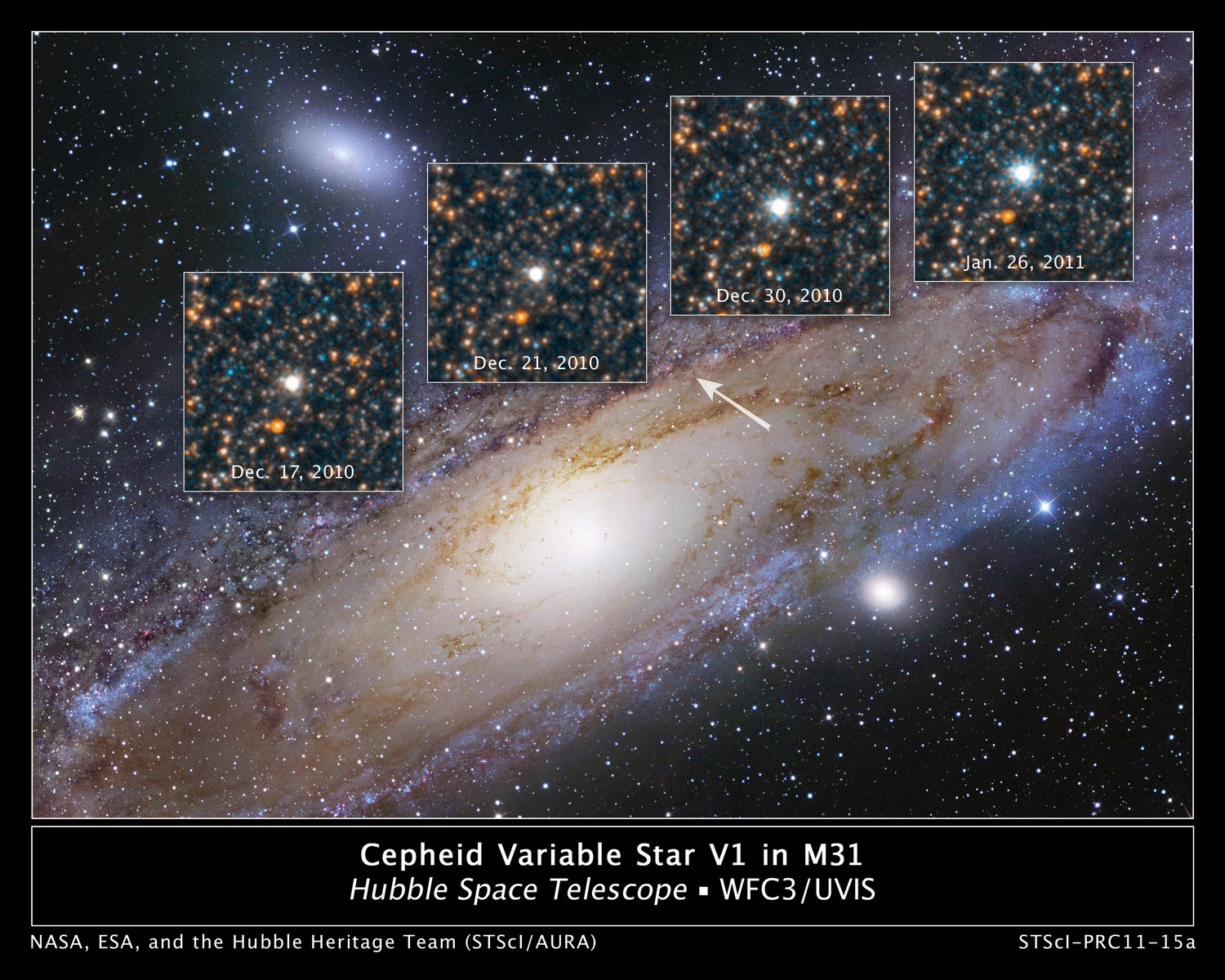 Les variations d'éclat de V1, une céphéide célèbre de la galaxie M 31. © Nasa/Esa/The Hubble Heritage Team (STScI/AURA)/ R. Gendler
