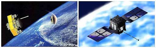 Le "Demonstrator of an Atmospheric Re-entry System" (DASH) et le "Mission Demonstration Satellite-1 (MDS-1)" en orbite. Source Nasda (Agence spatiale japonaise).