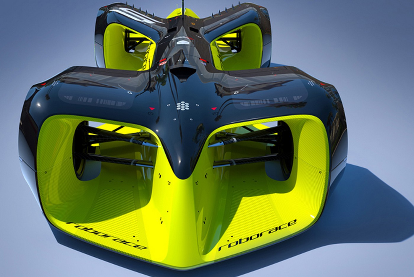 Voici à quoi ressembleront les voitures de course autonomes qui participeront à la Roborace. Si le design et le matériel sont identiques pour les dix équipes, celles-ci devront faire la différence sur leur travail au niveau des algorithmes de conduite. Une première démonstration doit avoir lieu durant la saison 2016/2017 du championnat de Formule E. © Roborace