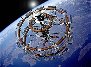 En 1999 déjà, le groupe Hilton avait élaboré ceprojet d'hôtel de l'espace construit au départ deréservoirs de la navette spatiale, seule partiede l'engin non réutilisée. Crédit : Nasa