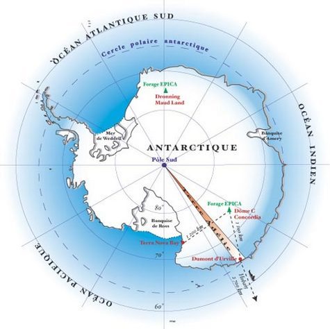 Carte du pôle sud L'antarctique