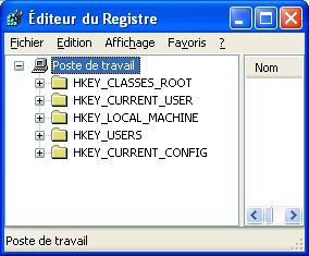 La base de registre de Windows vue par l'outil Regedit