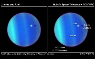 Passage d'Ariel sur le disque d'Uranus, en y projetant son ombre.