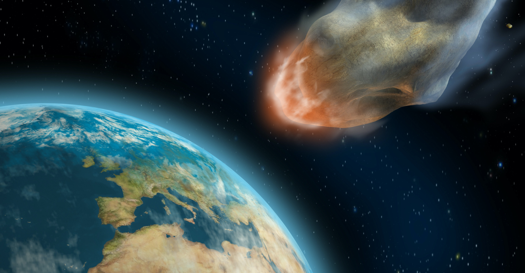 La collision d'un grand astéroïde, de diamètre supérieur à 140 mètres, avec la Terre&nbsp;est heureusement très peu probable.&nbsp;© Andrea Danti, Adobe Stock