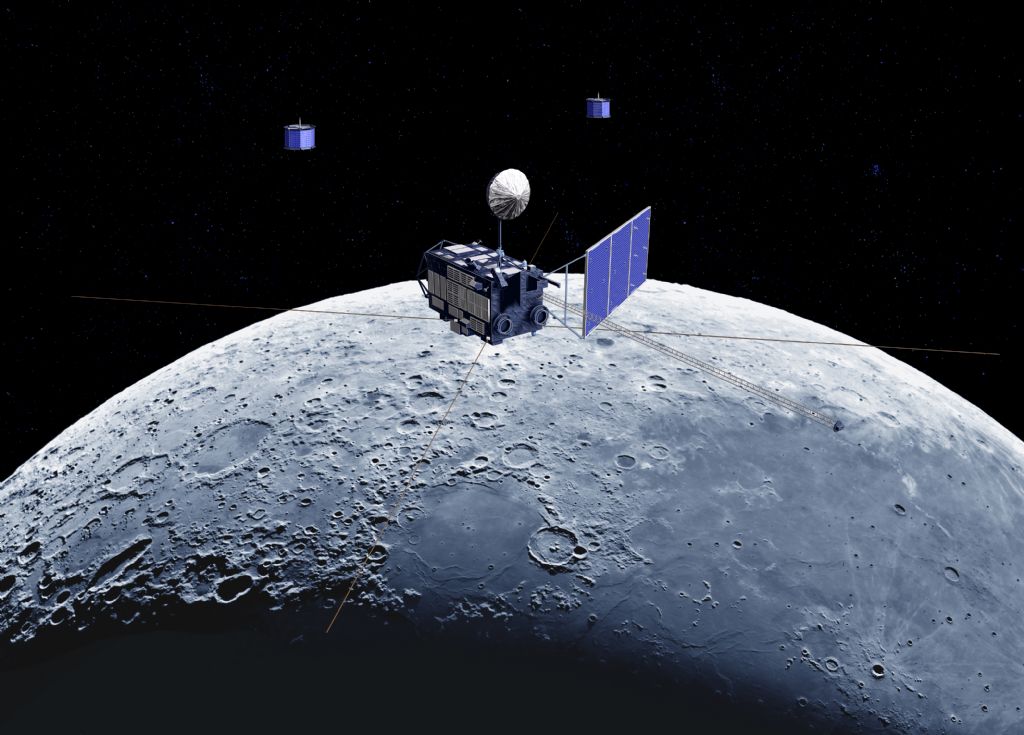 Une vue d'artiste de la mission Kaguya en orbite autour de la Lune. Crédit : Jaxa-Selene