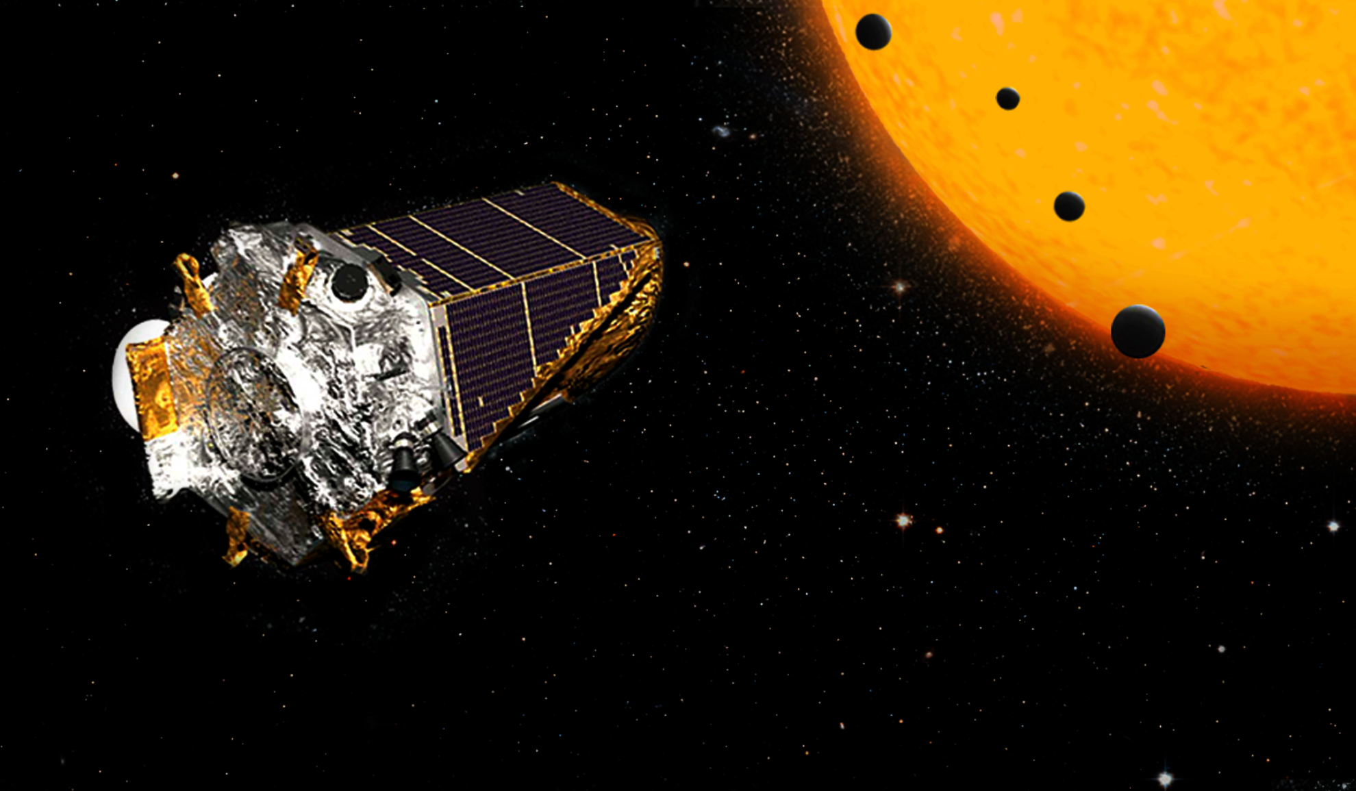 Une vue d'artiste d'exoplanètes en transit devant une étoile, observées par Kepler. © Nasa