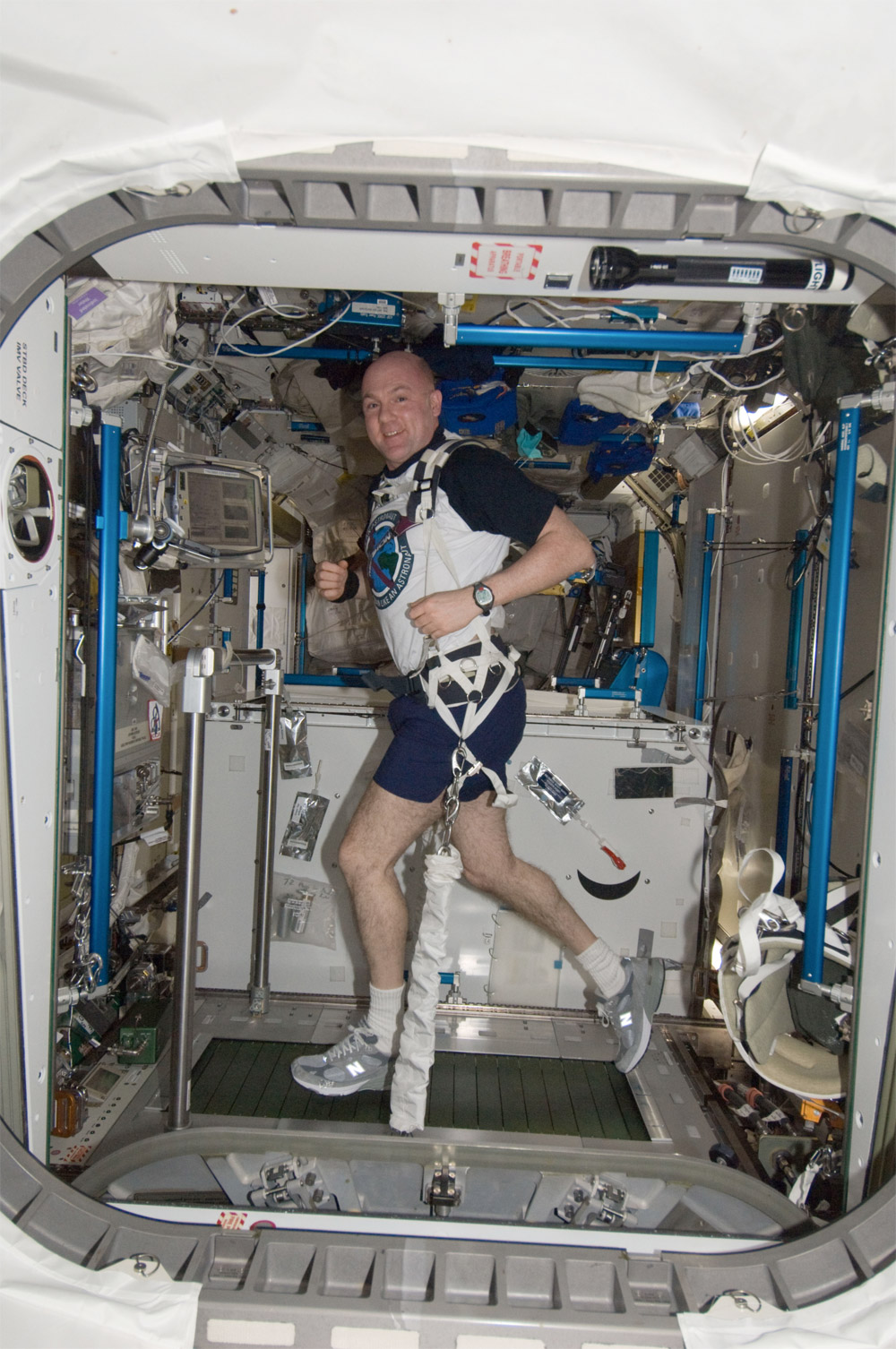 Comme chaque astronaute séjournant à bord de l'ISS, André Kuipers s'est astreint à des exercices quasi quotidiens pour combattre les effets de l'apesanteur sur le squelette et sur la masse musculaire. © Nasa