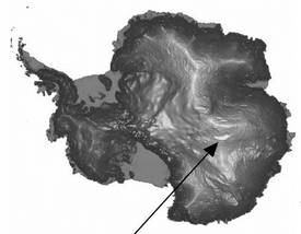 Emplacement du lac Vostok en Antarctique. Ce lac a donné son nom à la station scientifique russe qui se trouve en surface. © Scar