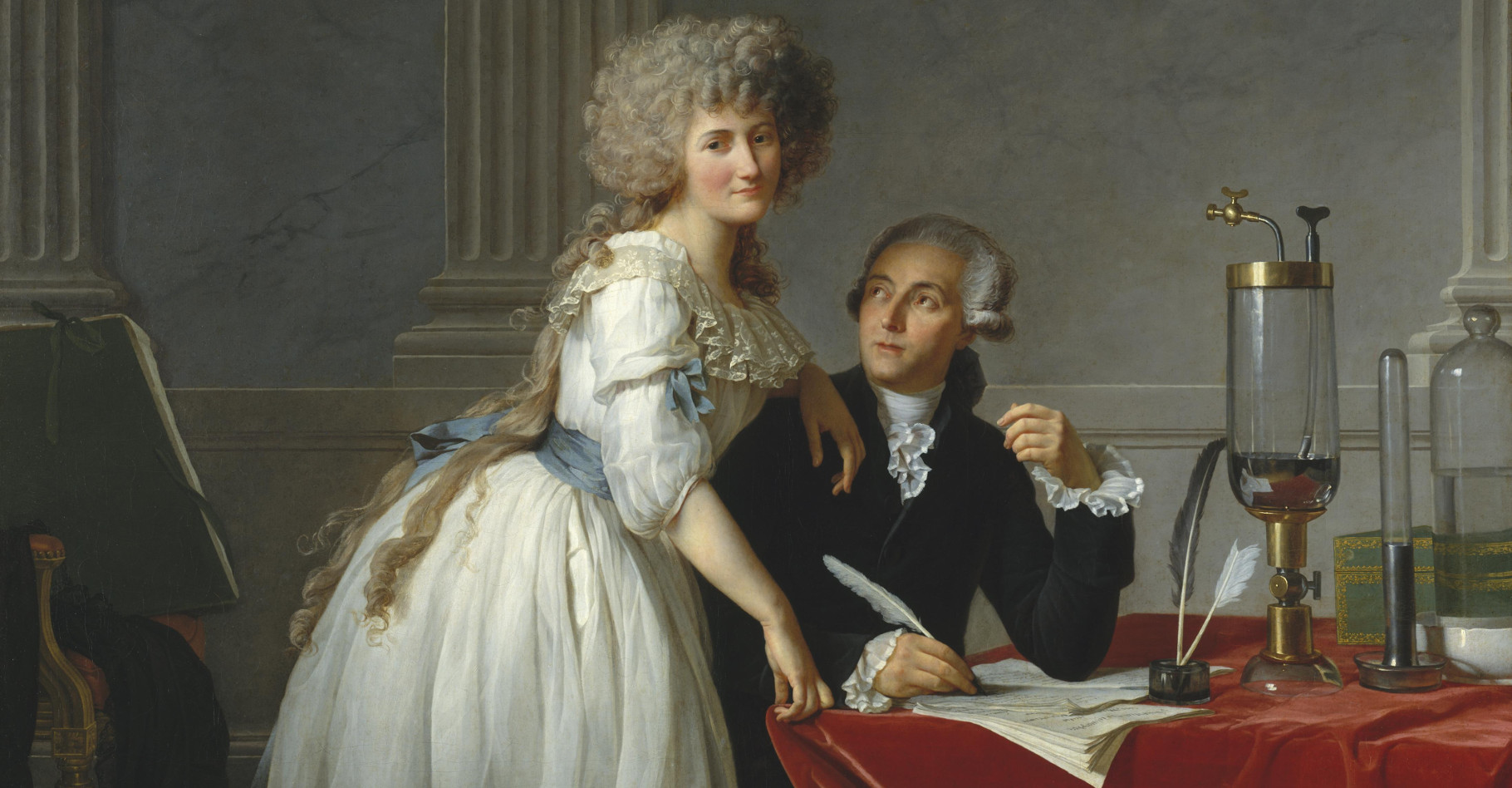 Antoine Lavoisier est considéré comme le père de la chimie moderne. Il est représenté&nbsp;accompagné de sa femme, Marie-Anne Lavoisier, sur ce portrait réalisé par Jacques-Louis David&nbsp;en 1788.&nbsp;© Wikimedia Commons,&nbsp;DP