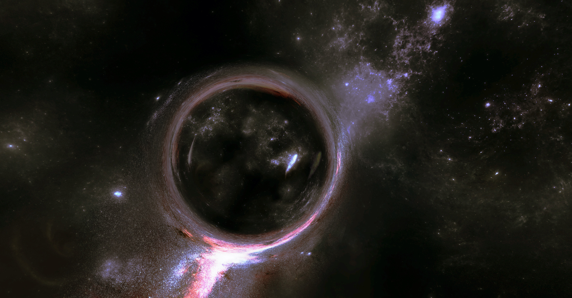 Les cosmologistes espèrent exploiter le phénomène de lentille gravitationnelle — ici en vue d’artiste — pour établir avec précision la valeur de la constante de Hubble et comprendre enfin à quelle vitesse notre Univers s’étend. © ShkYo30, Adobe Stock